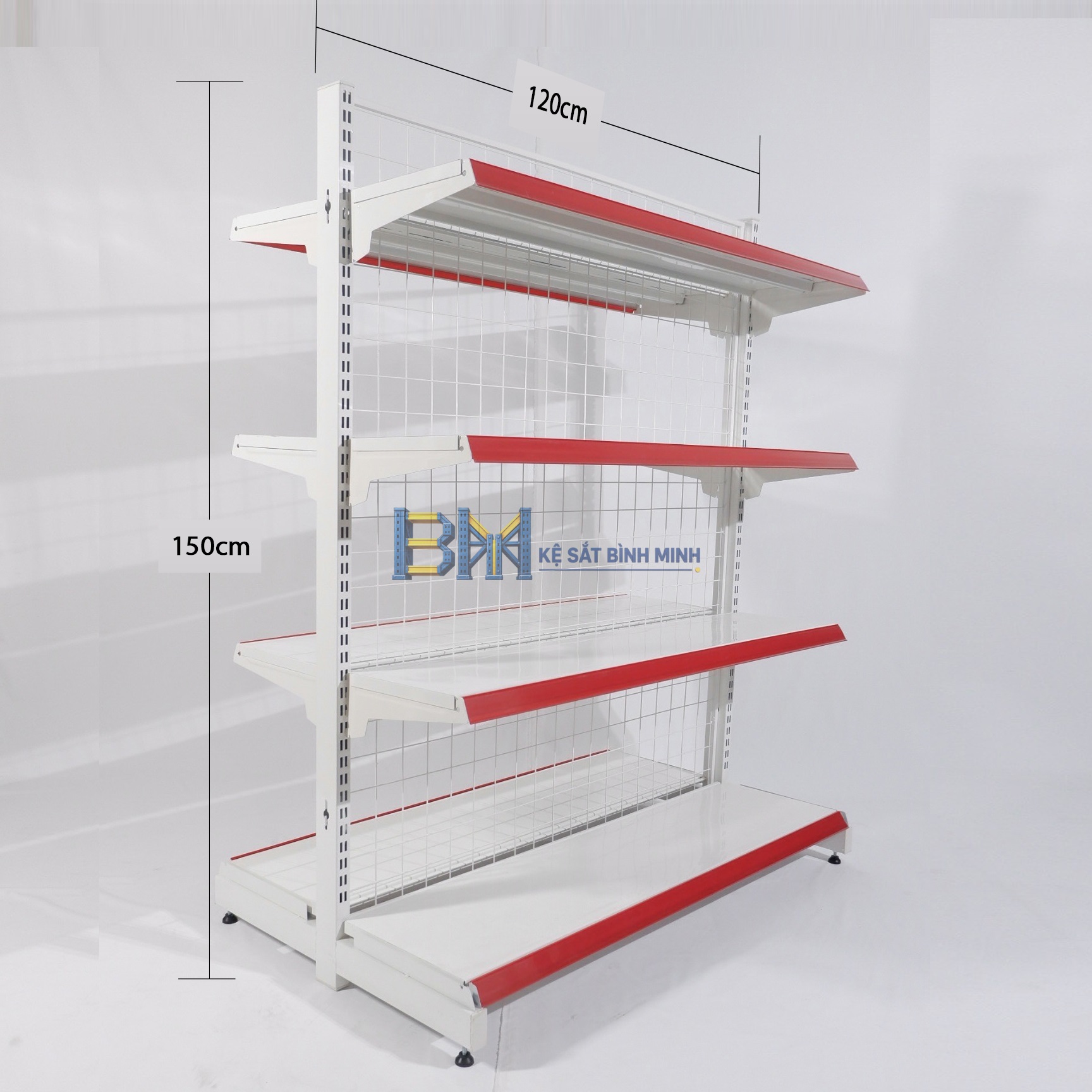 Kệ siêu thị đôi 4 tầng - C1500 x R760 x D1200 (mm)